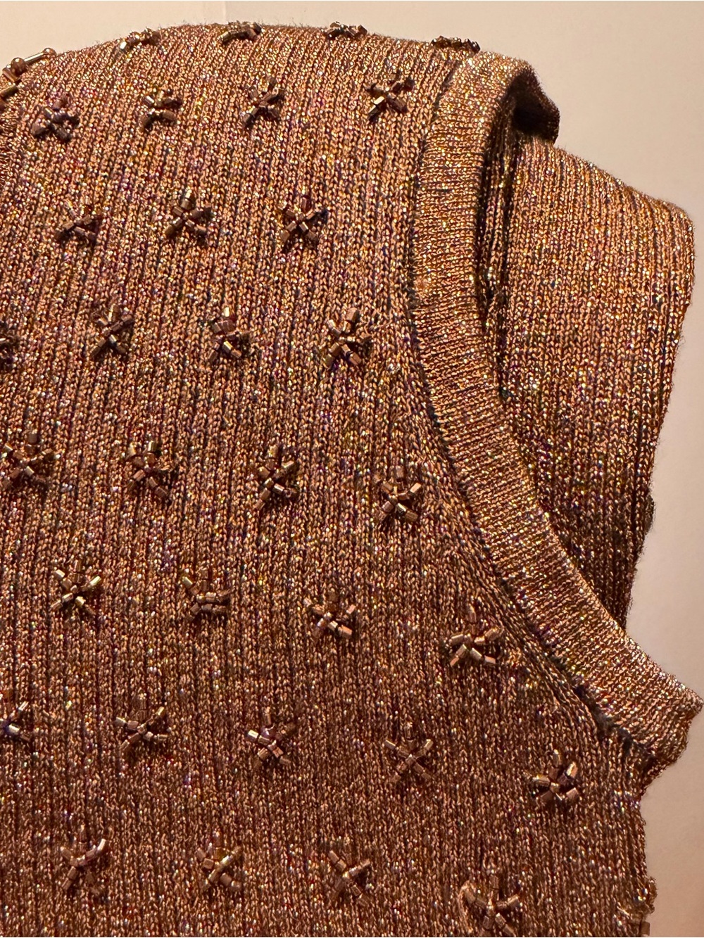 Cache Brown Metallic Beaded V-Neck Sleeveless Top M Vintage - Picture 7 of 8